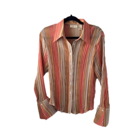 Tops - Ribbed Striped Vintage 80’s Casual Button Up Blouse Women’s Size Large